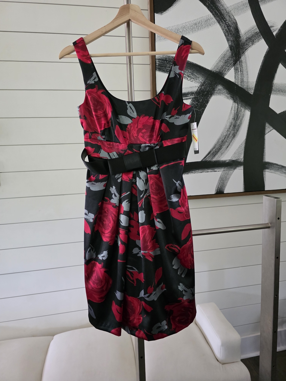 Black Floral Cocktail Dress with Red Roses